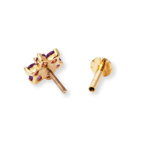 18ct Gold Diamond And Amethyst Cluster Screw Back Nose Stud. 12 18ct Gold Diamond And Amethyst Cluster Screw Back Nose Stud. -Shiny Jewelry Hub 18ct yellow gold diamond and amethyst cluster screw back nose stud MCS3449Y 2 scaled