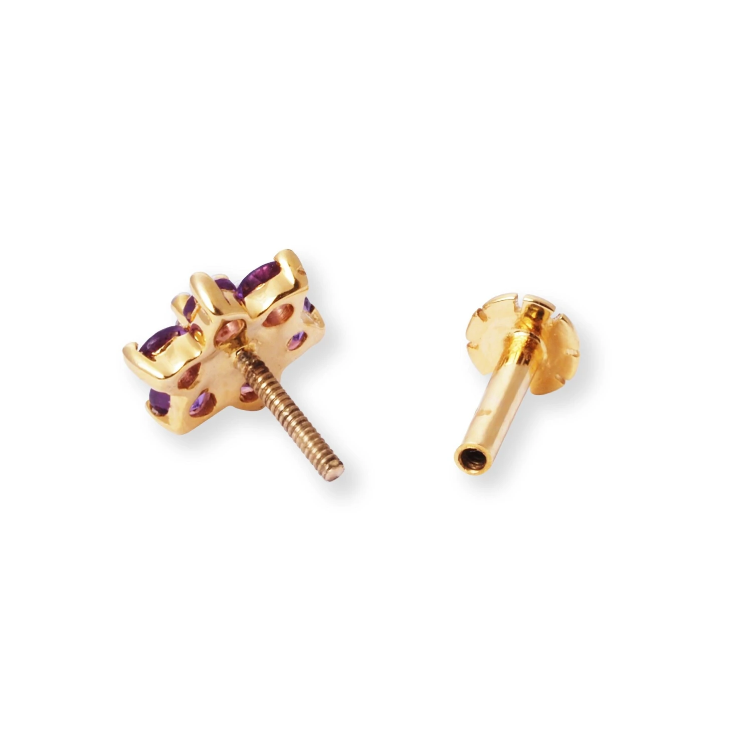 18ct Gold Diamond And Amethyst Cluster Screw Back Nose Stud. 5 18ct Gold Diamond And Amethyst Cluster Screw Back Nose Stud. - Image 5