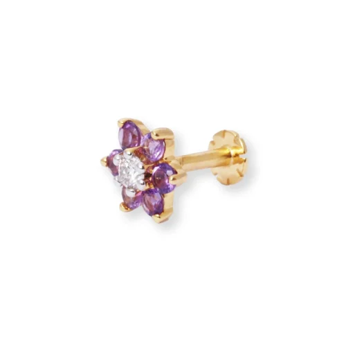 18ct Gold Diamond And Amethyst Cluster Screw Back Nose Stud. 10 18ct Gold Diamond And Amethyst Cluster Screw Back Nose Stud. -Shiny Jewelry Hub 18ct yellow gold diamond and amethyst cluster screw back nose stud MCS3449Y scaled