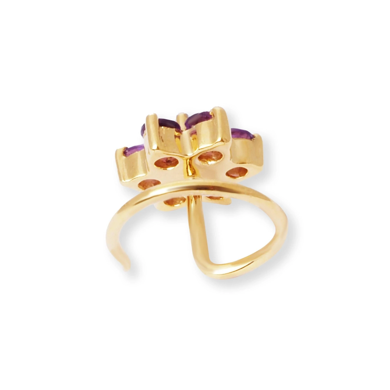 18ct Gold Diamond And Amethyst Cluster Wire Coil Back Nose Stud. 5 18ct Gold Diamond And Amethyst Cluster Wire Coil Back Nose Stud. - Image 5