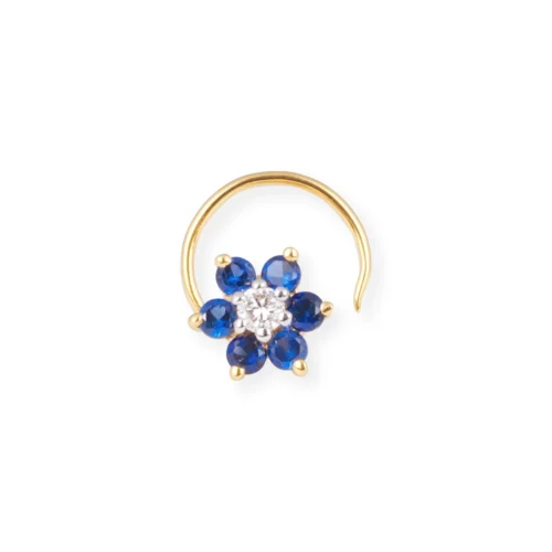 18ct Gold Diamond And Blue Sapphire Cluster Wire Coil Back Nose Stud. 18 18ct Gold Diamond And Blue Sapphire Cluster Wire Coil Back Nose Stud. -Shiny Jewelry Hub 18ct yellow gold diamond and blue sapphire cluster wire coil nose stud MCS2657Yq scaled