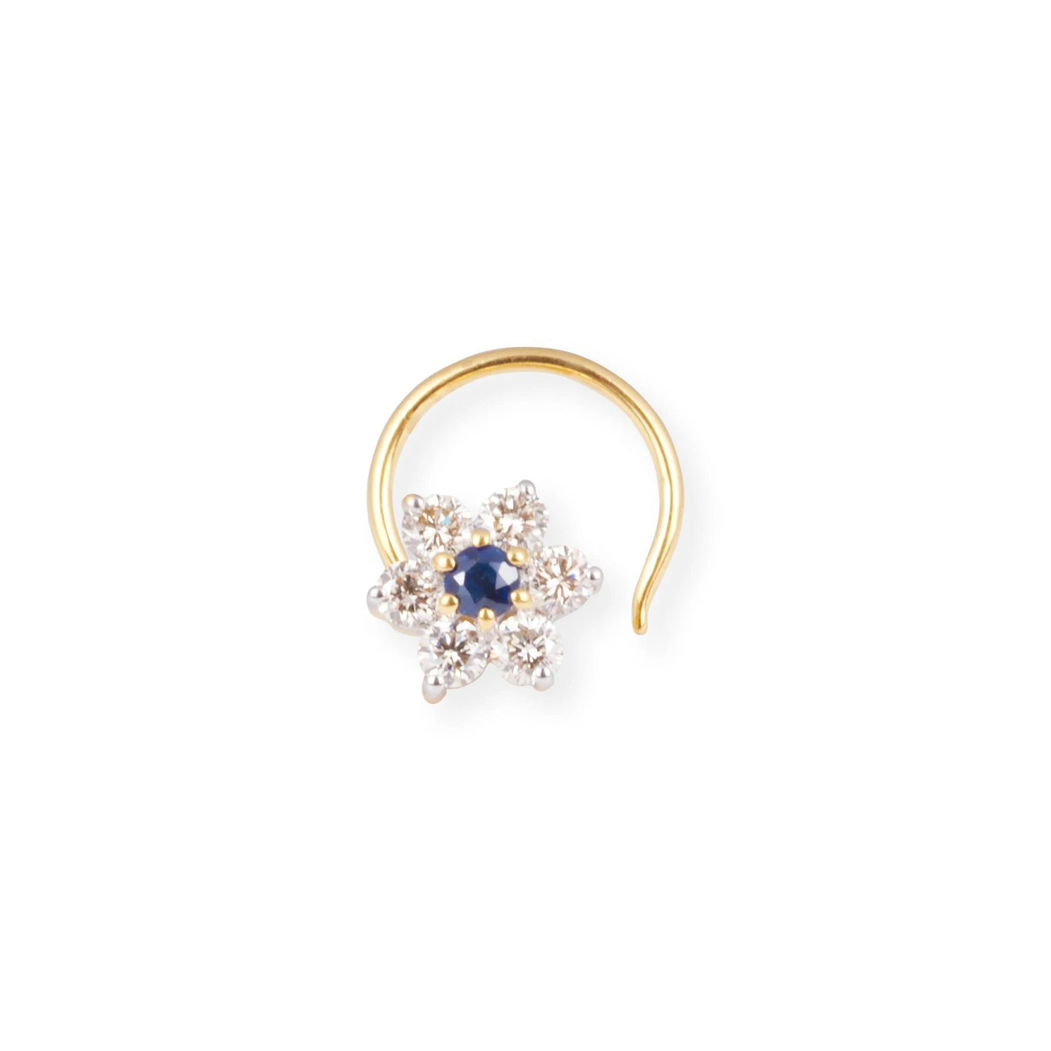 18ct Gold Diamond And Blue Sapphire Cluster Wire Coil Back Nose Stud. 7 18ct Gold Diamond And Blue Sapphire Cluster Wire Coil Back Nose Stud. - Image 7