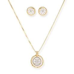 18ct Yellow Gold Diamond Chain, Pendant And Earrings Set