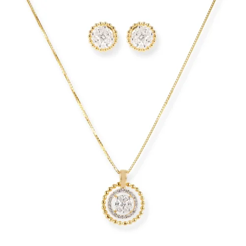 18ct Yellow Gold Diamond Chain, Pendant And Earrings Set