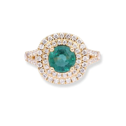 18ct Yellow Gold Diamond & Emerald Ring LR-7027