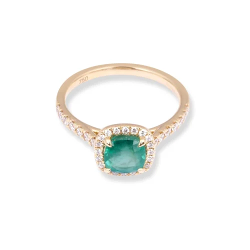 18ct Yellow Gold Diamond & Emerald Ring LR-7026