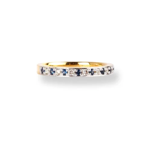 18ct Yellow Gold Diamond & Sapphire Half-Eternity Band LR-6674