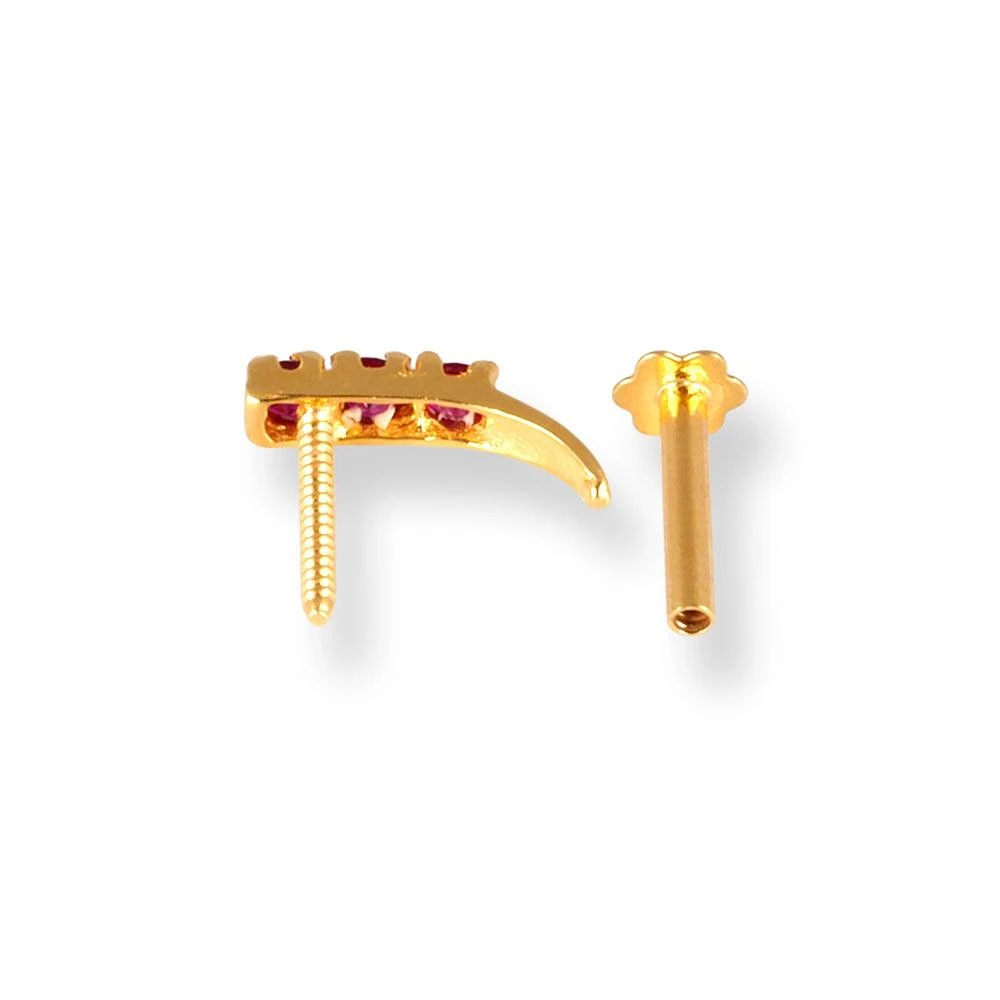 18ct Yellow Gold Faux Nose Ring Screw Back Nose Stud With Pink Or Black Cubic Zirconia Stones. 6 18ct Yellow Gold Faux Nose Ring Screw Back Nose Stud With Pink Or Black Cubic Zirconia Stones. - Image 6