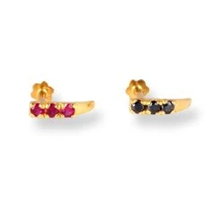 18ct Yellow Gold Faux Nose Ring Screw Back Nose Stud With Pink Or Black Cubic Zirconia Stones.