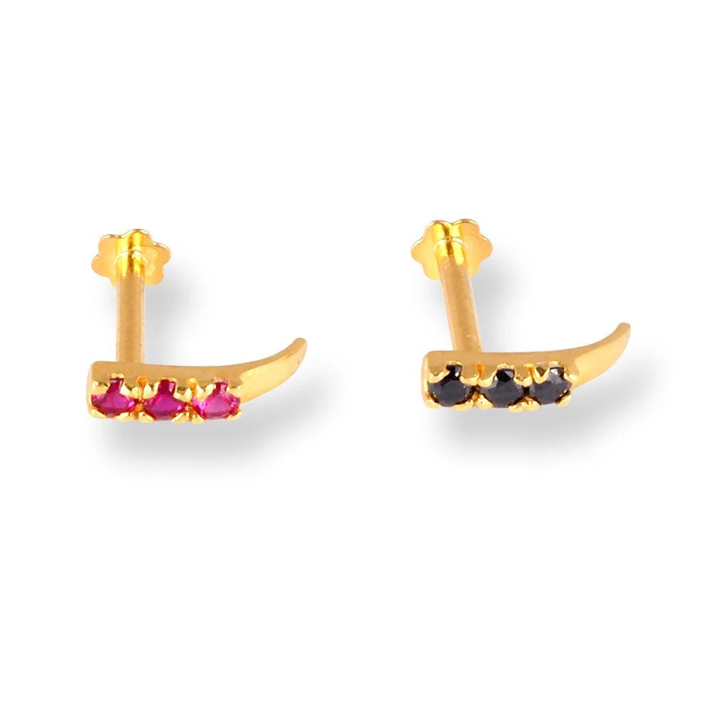18ct Yellow Gold Faux Nose Ring Screw Back Nose Stud With Pink Or Black Cubic Zirconia Stones. 2 18ct Yellow Gold Faux Nose Ring Screw Back Nose Stud With Pink Or Black Cubic Zirconia Stones. - Image 2