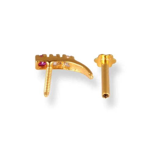 18ct Yellow Gold Faux Nose Ring With Screw Back Closure, White And Pink Cubic Zirconia Stones. 5 18ct Yellow Gold Faux Nose Ring With Screw Back Closure, White And Pink Cubic Zirconia Stones. -Shiny Jewelry Hub 18ct yellow gold faux nose ring screw back nose stud with white and pink cubic zirconia stones 2