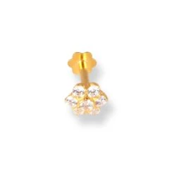 18ct Yellow Gold Nose Stud With White Cubic Zirconia Stones. 7 18ct Yellow Gold Nose Stud With White Cubic Zirconia Stones. -Shiny Jewelry Hub 18ct yellow gold flower design nose stud with cubic zirconiastones 4.5mm 5.5mm 3