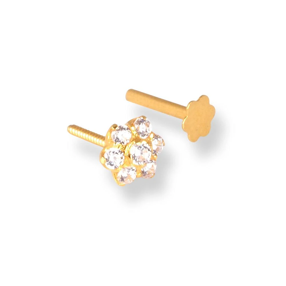 18ct Yellow Gold Nose Stud With White Cubic Zirconia Stones. 5 18ct Yellow Gold Nose Stud With White Cubic Zirconia Stones. - Image 5