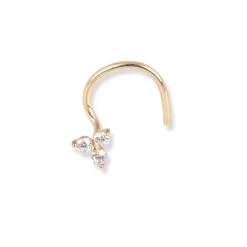 18ct Yellow Gold Flower Design Wire Back Nose Stud With 3 White Cubic Zirconia Stones. -Shiny Jewelry Hub 18ct yellow gold flower design wire back nose stud with 3 white cubic zirconia stones ns 7574 2