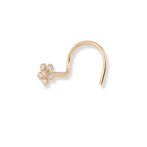 18ct Yellow Gold Flower Design Wire Back Nose Stud With 6 White Cubic Zirconia Stones. -Shiny Jewelry Hub 18ct yellow gold flower design wire back nose stud with 6 white cubic zirconia stones ns 7572 3 scaled