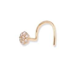 18ct Yellow Gold Flower Design Wire Back Nose Stud With 7 White Cubic Zirconia Stones. -Shiny Jewelry Hub 18ct yellow gold flower design wire back nose stud with 7 white cubic zirconia stones ns 7571 3