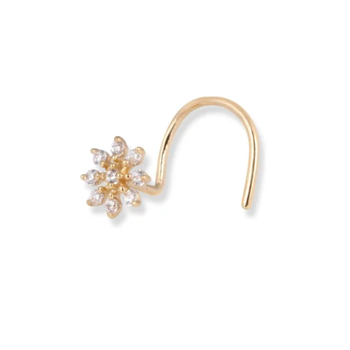18ct Yellow Gold Flower Design Wire Back Nose Stud With 9 White Cubic Zirconia Stones. -Shiny Jewelry Hub 18ct yellow gold flower design wire back nose stud with 9 white cubic zirconia stones ns 7573 3 scaled