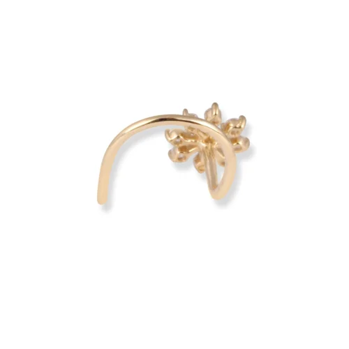 18ct Yellow Gold Flower Design Wire Back Nose Stud With 9 White Cubic Zirconia Stones. -Shiny Jewelry Hub 18ct yellow gold flower design wire back nose stud with 9 white cubic zirconia stones ns 7573 4 scaled