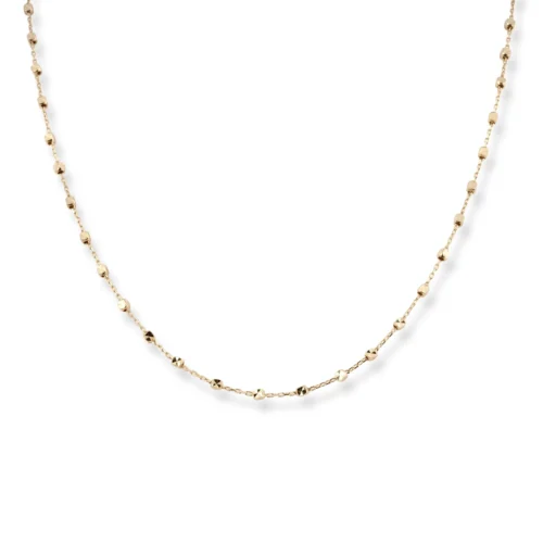 18ct Yellow Gold Necklace With Diamond Cut Beads And Heart Charm - Heart Charm Necklace