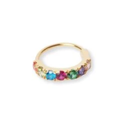 18ct Yellow Gold Nose Ring With Multi-Coloured Cubic Zirconias.