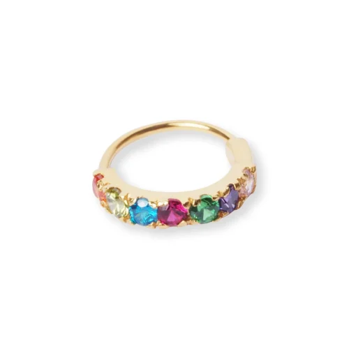 18ct Yellow Gold Nose Ring With Multi-Coloured Cubic Zirconias.
