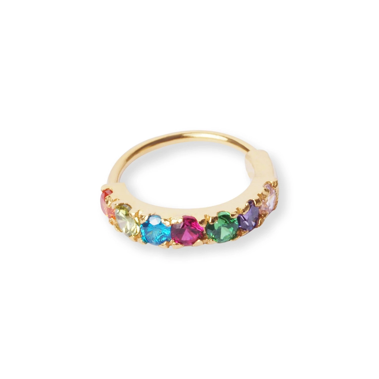 18ct Yellow Gold Nose Ring With Multi-Coloured Cubic Zirconias. 1 18ct Yellow Gold Nose Ring With Multi-Coloured Cubic Zirconias.