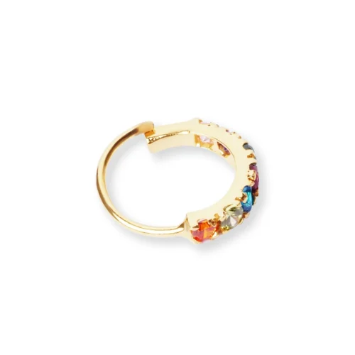 18ct Yellow Gold Nose Ring With Multi-Coloured Cubic Zirconias. 7 18ct Yellow Gold Nose Ring With Multi-Coloured Cubic Zirconias. -Shiny Jewelry Hub 18ct yellow gold nose ring with multi coloured cubic zirconias NR 7587 4 scaled