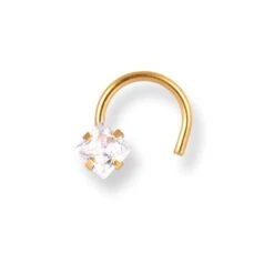 18ct Yellow Gold Princes Cut Cubic Zirconia Wire Coil Back Nose Stud.