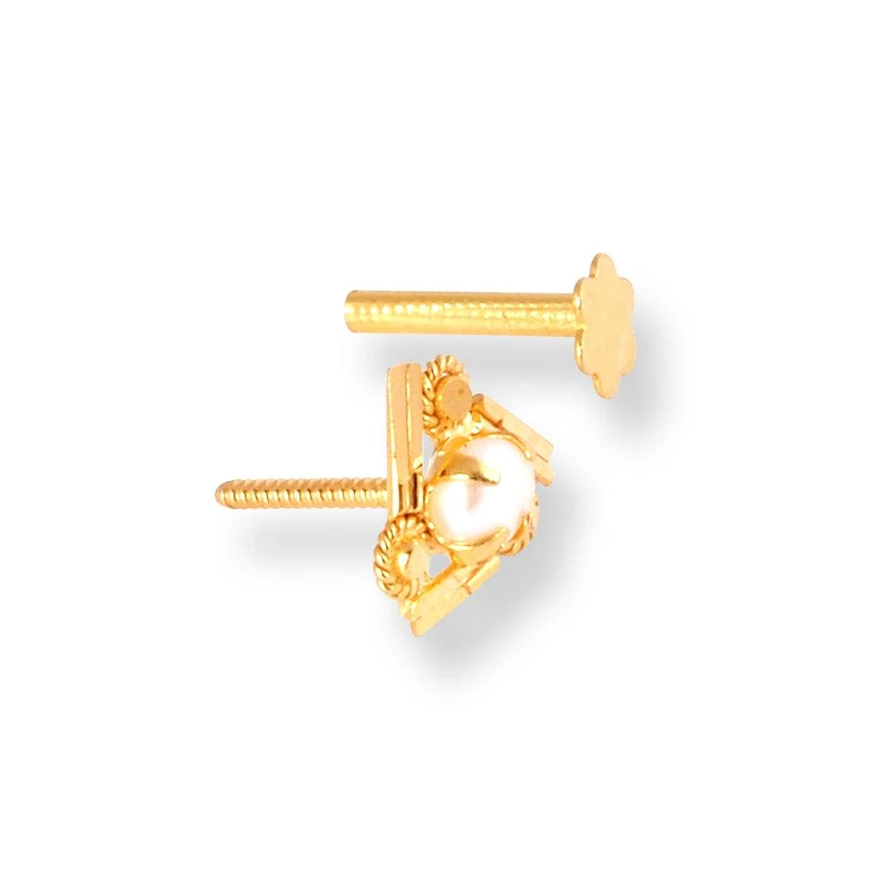 18ct Yellow Gold Screw Back Nose Stud In Triangular Shape With A Cultured Pearl. 3 18ct Yellow Gold Screw Back Nose Stud In Triangular Shape With A Cultured Pearl. - Image 3