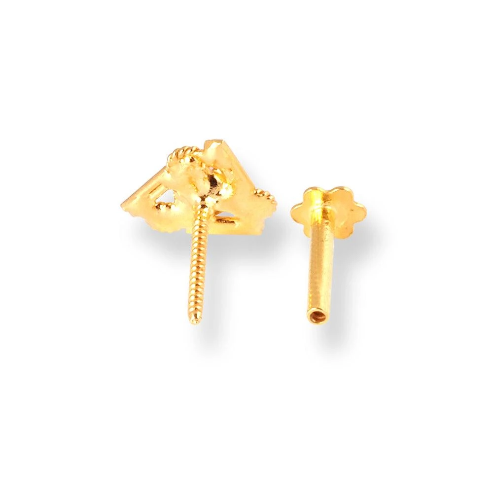 18ct Yellow Gold Screw Back Nose Stud In Triangular Shape With A Cultured Pearl. 4 18ct Yellow Gold Screw Back Nose Stud In Triangular Shape With A Cultured Pearl. - Image 4