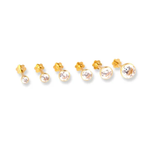 18ct Yellow Gold Screw Back Nose Stud Set With Cubic Zirconia In A Rub Over (Bezel) Setting (2.25mm - 4mm)