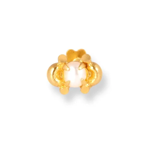 18ct Yellow Gold Screw Back Nose Stud With A Cultured Pearl.