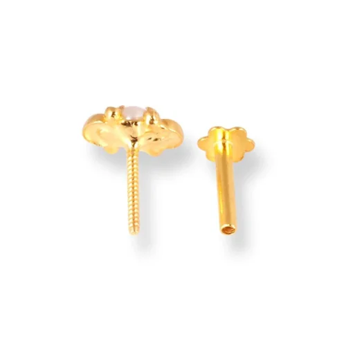 18ct Yellow Gold Screw Back Nose Stud With A Cultured Pearl. -Shiny Jewelry Hub 18ct yellow gold screw back nose stud with a cultured pearl 23