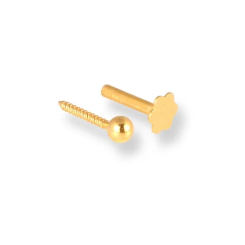 18ct Yellow Gold Screw Back Nose Stud With Gold Ball Design NS-3480 (2.25mm - 2.85mm). -Shiny Jewelry Hub 18ct yellow gold screw back nose stud with gold ball design 5