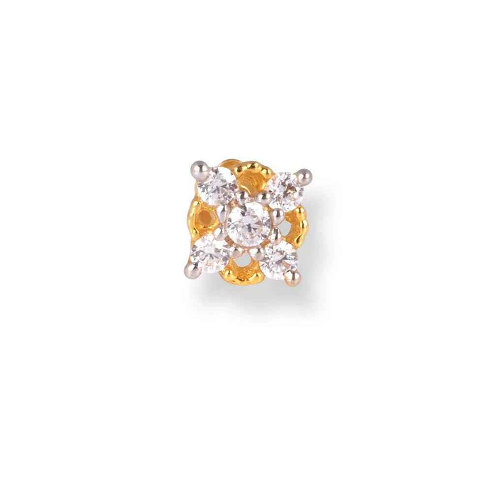 18ct Yellow Gold Screw Back Nose Stud With Six White Cubic Zirconias. 1 18ct Yellow Gold Screw Back Nose Stud With Six White Cubic Zirconias.