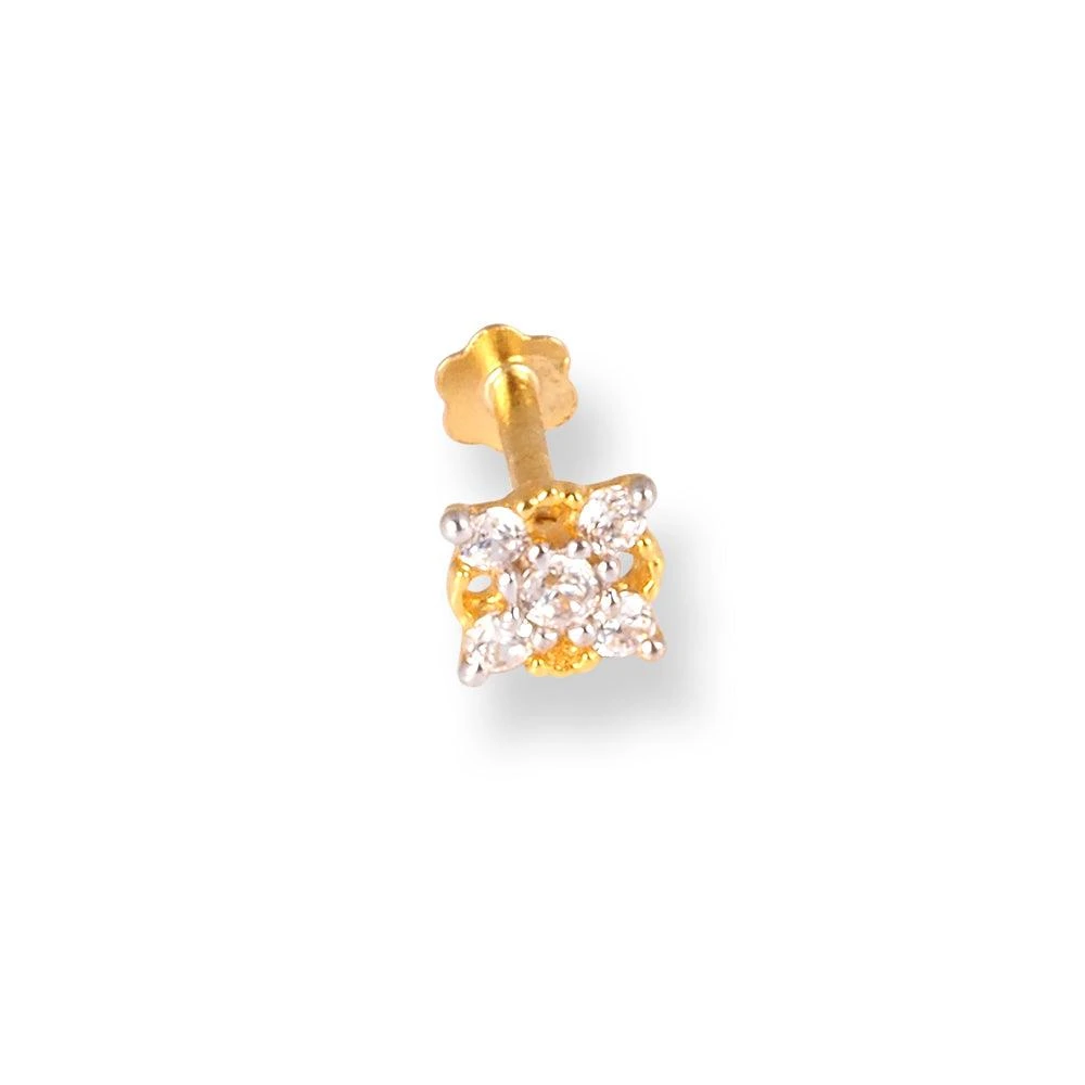 18ct Yellow Gold Screw Back Nose Stud With Six White Cubic Zirconias. 2 18ct Yellow Gold Screw Back Nose Stud With Six White Cubic Zirconias. - Image 2
