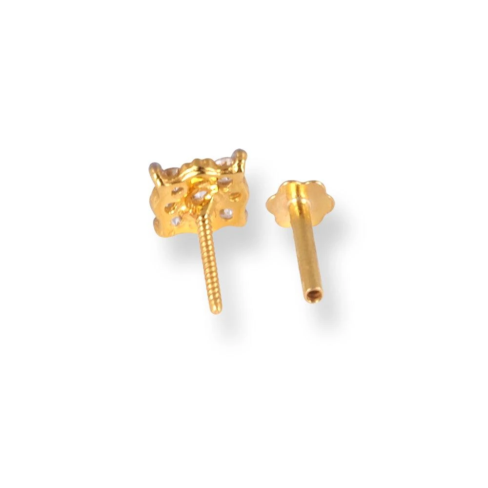18ct Yellow Gold Screw Back Nose Stud With Six White Cubic Zirconias. 4 18ct Yellow Gold Screw Back Nose Stud With Six White Cubic Zirconias. - Image 4