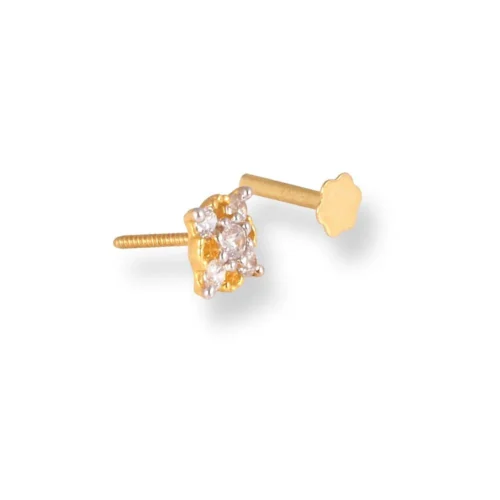 18ct Yellow Gold Screw Back Nose Stud With Six White Cubic Zirconias. 6 18ct Yellow Gold Screw Back Nose Stud With Six White Cubic Zirconias. -Shiny Jewelry Hub 18ct yellow gold screw back nose stud with six white cubic zirconias 8