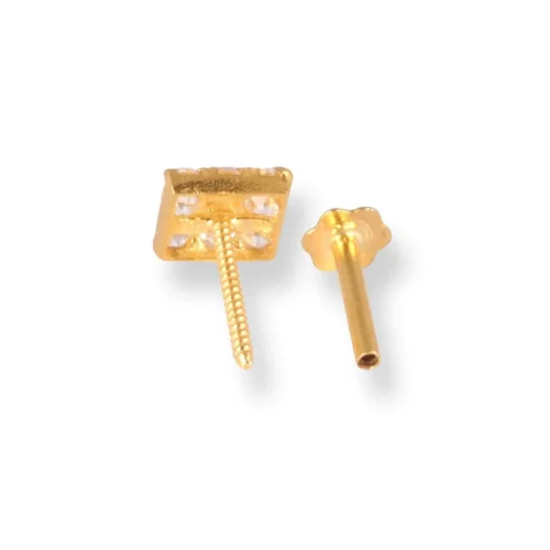 18ct Yellow Gold Square Shaped Screw Back Nose Stud With Cubic Zirconia Stones. 7 18ct Yellow Gold Square Shaped Screw Back Nose Stud With Cubic Zirconia Stones. -Shiny Jewelry Hub 18ct yellow gold square shaped screw back nose stud with cubic zirconia stones 3