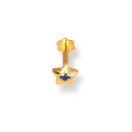 18ct Yellow Gold Star Shaped Screw Back Nose Stud With Cubic Zirconia Stone. -Shiny Jewelry Hub 18ct yellow gold star shaped screw back nose stud with blue cubic zirconia stone