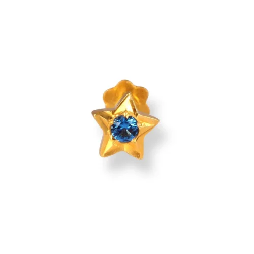 18ct Yellow Gold Star Shaped Screw Back Nose Stud With Cubic Zirconia Stone. -Shiny Jewelry Hub 18ct yellow gold star shaped screw back nose stud with blue cubic zirconia stone 3