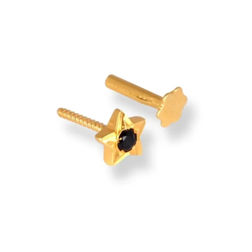 18ct Yellow Gold Star Shaped Screw Back Nose Stud With Cubic Zirconia Stone. -Shiny Jewelry Hub 18ct yellow gold star shaped screw back nose stud with blue cubic zirconia stone 4