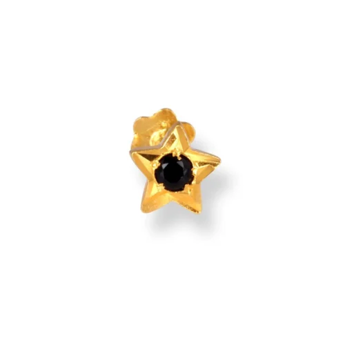 18ct Yellow Gold Star Shaped Screw Back Nose Stud With Cubic Zirconia Stone. -Shiny Jewelry Hub 18ct yellow gold star shaped screw back nose stud with blue cubic zirconia stone 5 1