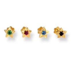 18ct Yellow Gold Star Shaped Screw Back Nose Stud With Cubic Zirconia Stone.