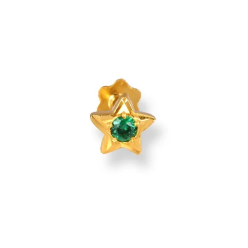 18ct Yellow Gold Star Shaped Screw Back Nose Stud With Cubic Zirconia Stone. -Shiny Jewelry Hub 18ct yellow gold star shaped screw back nose stud with green cubic zirconia stone 1