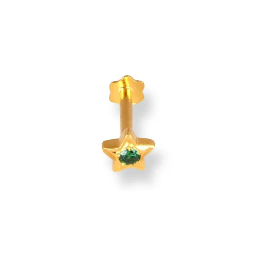 18ct Yellow Gold Star Shaped Screw Back Nose Stud With Cubic Zirconia Stone. -Shiny Jewelry Hub 18ct yellow gold star shaped screw back nose stud with green cubic zirconia stone 2