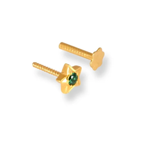 18ct Yellow Gold Star Shaped Screw Back Nose Stud With Cubic Zirconia Stone. -Shiny Jewelry Hub 18ct yellow gold star shaped screw back nose stud with green cubic zirconia stone 3