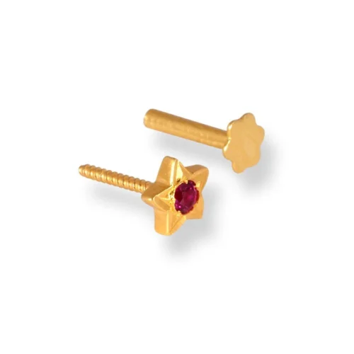 18ct Yellow Gold Star Shaped Screw Back Nose Stud With Cubic Zirconia Stone. -Shiny Jewelry Hub 18ct yellow gold star shaped screw back nose stud with green cubic zirconia stone 5