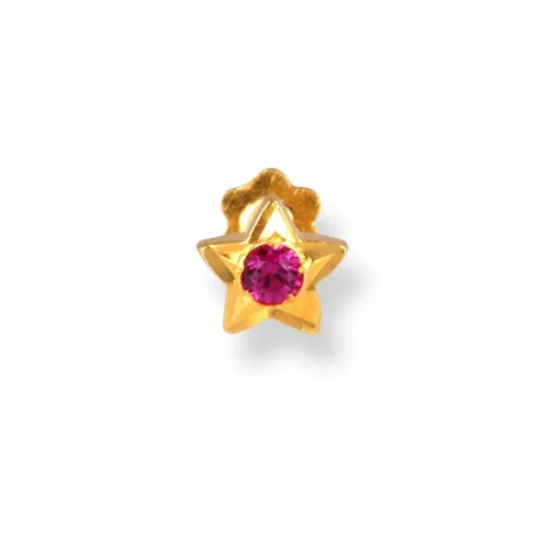 18ct Yellow Gold Star Shaped Screw Back Nose Stud With Cubic Zirconia Stone. -Shiny Jewelry Hub 18ct yellow gold star shaped screw back nose stud with pink cubic zirconia stone