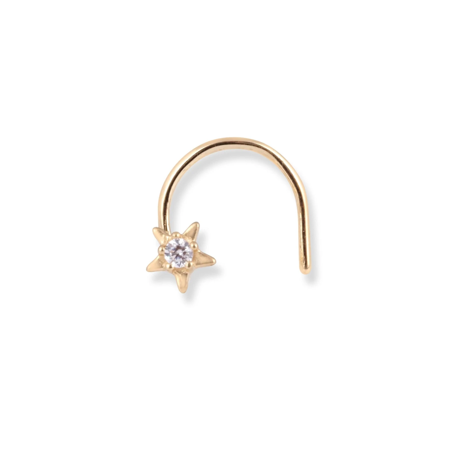 18ct Yellow Gold Star Shaped Wire Back Nose Stud With Cubic Zirconia Stone. 1 18ct Yellow Gold Star Shaped Wire Back Nose Stud With Cubic Zirconia Stone.